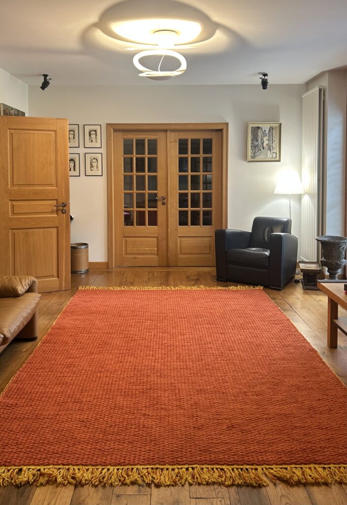Tapis orange XXL dans un salon contemporain